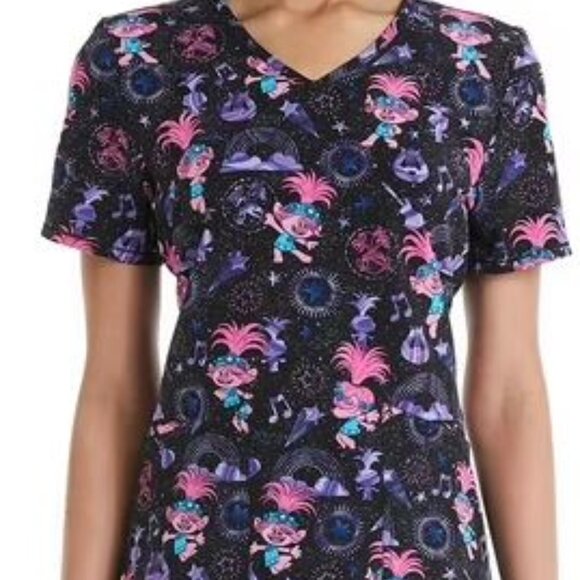 Trolls Keep it Happy Ladies V Neck Print Short Sleeve Scrub Top Size Small - Picture 3 of 15
